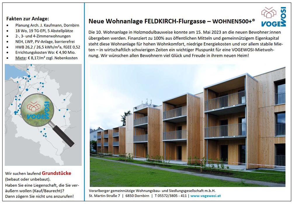 Neue Wohnanlage: FELDKIRCH-GISINGEN - FLURGASSE (WOHNEN 500+)